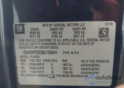 2011 GMC Acadia Sle z USA, uszkodzony, nr VIN 1GKKRPED2BJ139941